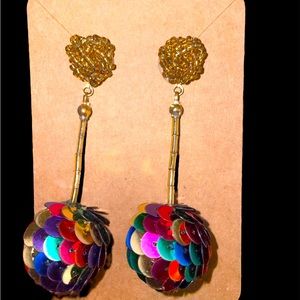 🪩 Colorful vintage dangle sequin ball earrings with gold tone findings